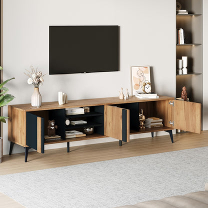 Mueble para TV de 180 cm de estilo moderno con 3 puertas y 3 cajones - Madera natural