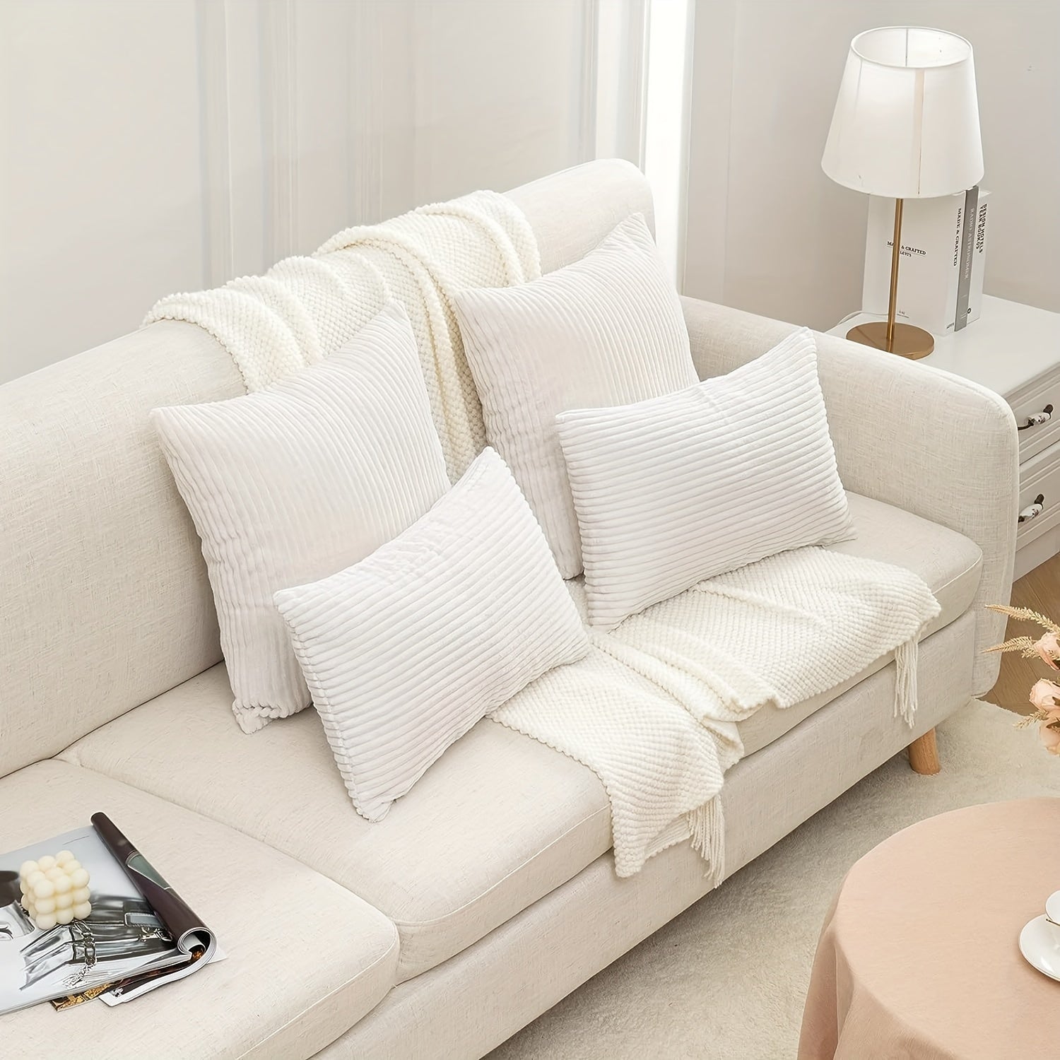 2 PIEZAS - Conjunto de 2 fundas de cojines estilo Contemporáneo disponible en 4 colores y 5 medidas - Terciopelo suave de estampado a rayas