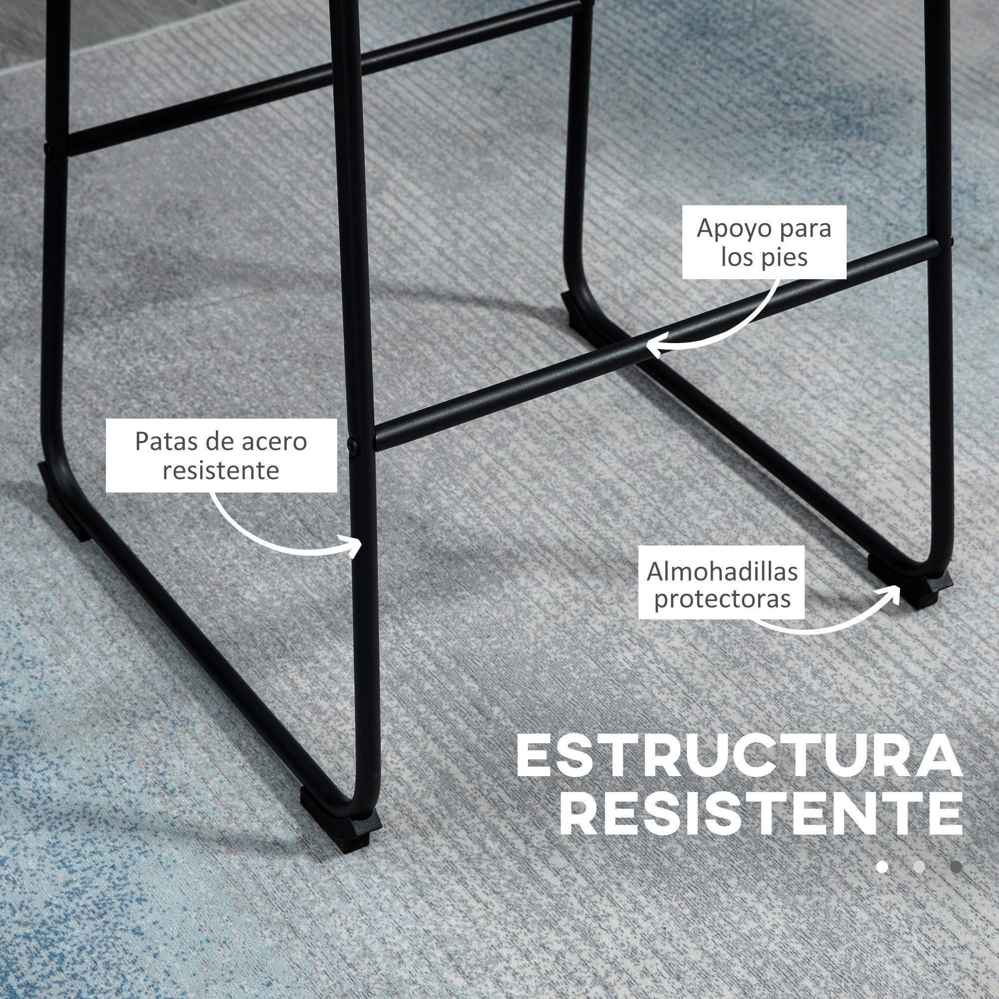 ¡CASI AGOTADO! 2 PIEZAS - Conjunto de 2 taburetes altos de cocina estilo vintage con respaldo y reposapiés - Tapizado en piel sintética y estructura de acero en negro