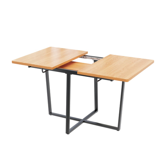 Mesa de comedor extensible estilo industrial / contemporáneo - Acabado en madera y estructura metálica negro - Ajustable de 110cm a 140cm