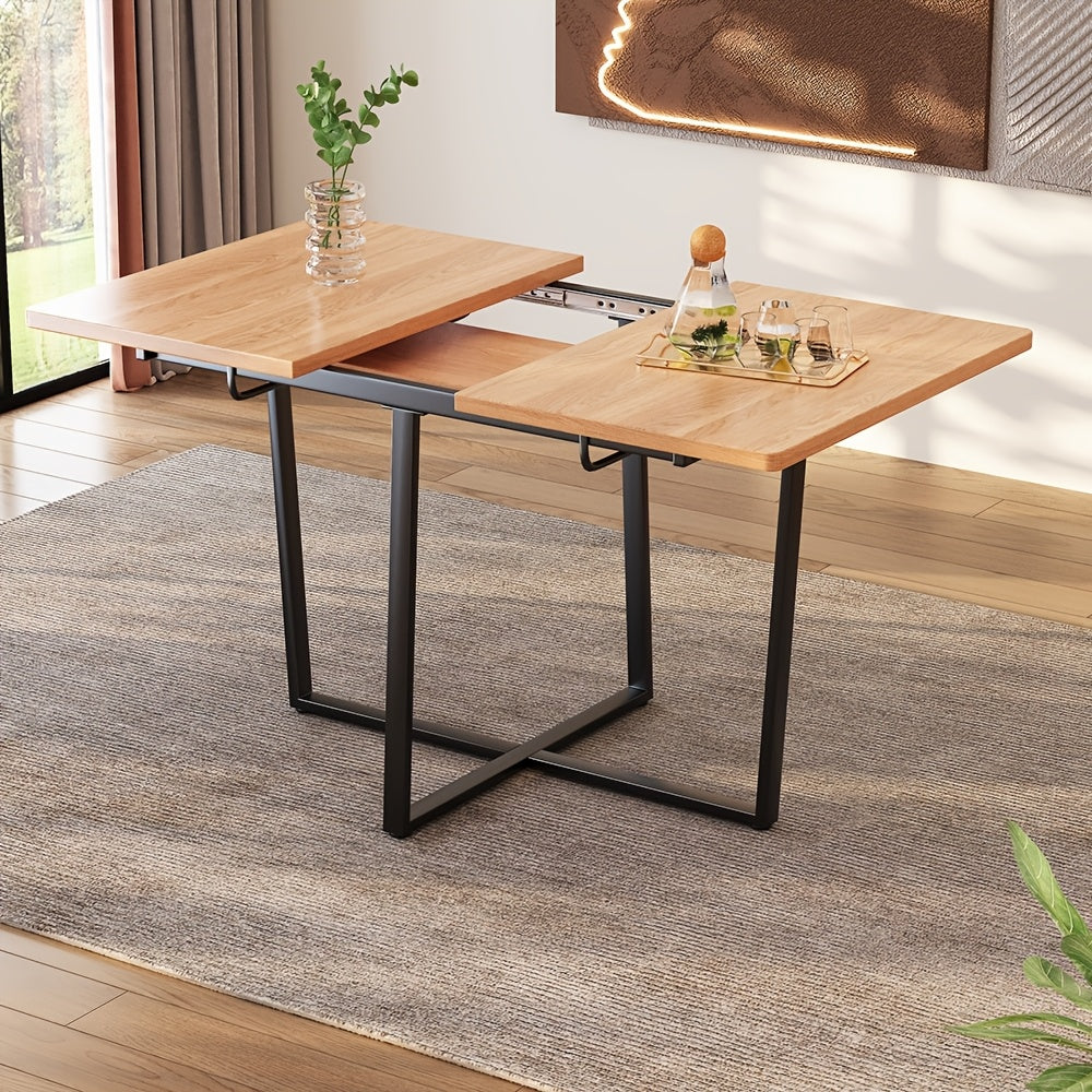 Mesa de comedor extensible estilo industrial / contemporáneo - Acabado en madera y estructura metálica negro - Ajustable de 110cm a 140cm