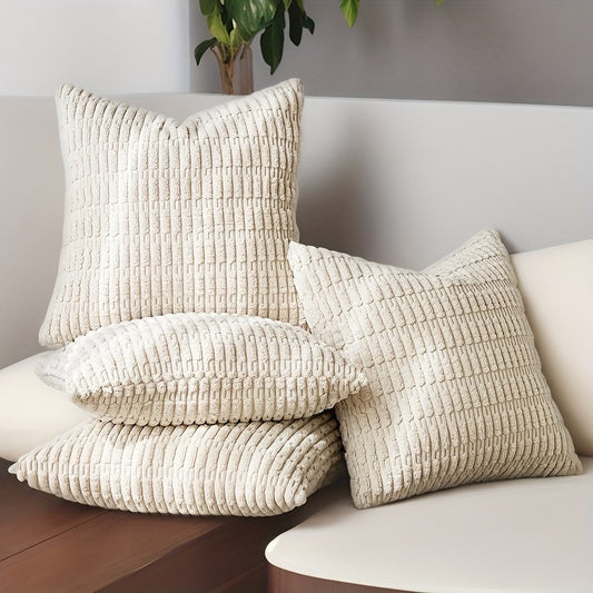 4 PIEZAS – Set de 4 Fundas de cojín estilo bohemio con textura de pana suave, disponible en 4 colores, lavables a máquina – Poliéster con cremallera oculta
