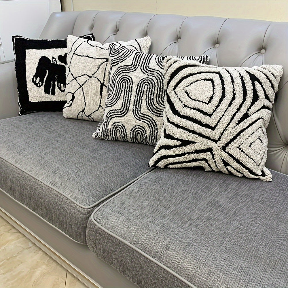 Funda de cojín bordada estilo glam en blanco y negro disponible en 4 diseños de 45x45cm (17.7x17.7inch) - Tejido en poliéster y algodón