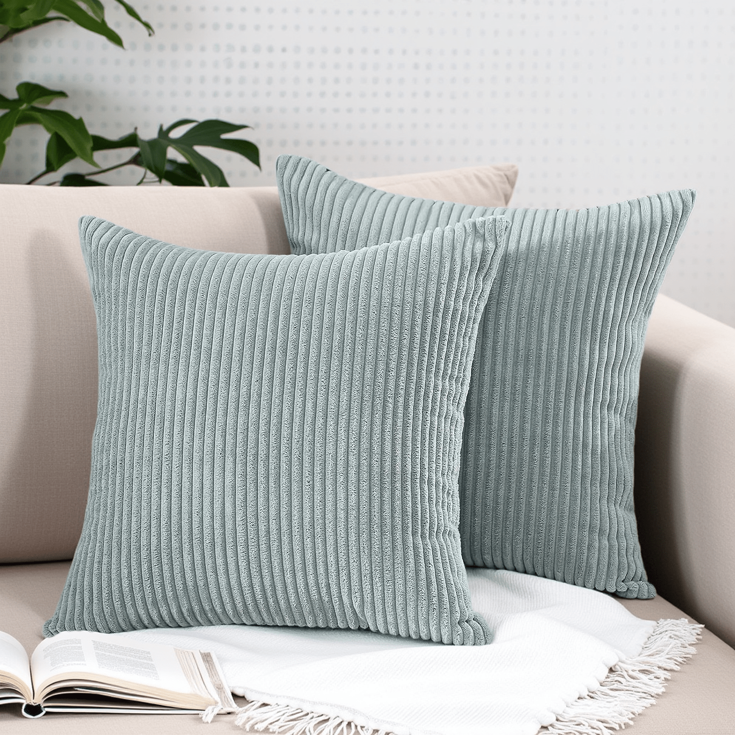 2 PIEZAS - Conjunto de 2 fundas de cojines estilo Contemporáneo disponible en 4 colores y 5 medidas - Terciopelo suave de estampado a rayas