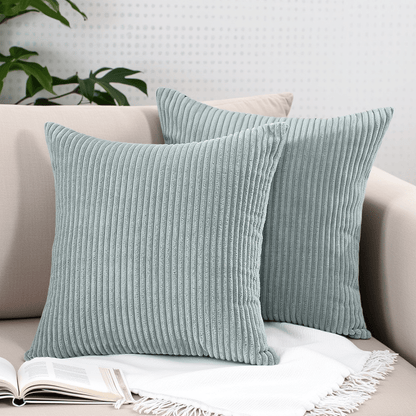 2 PIEZAS - Set de 2 fundas de cojines estilo Contemporáneo disponible en 4 colores y 5 medidas - Terciopelo suave de estampado a rayas