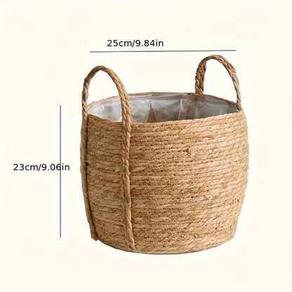 Cesta decorativa tejida a mano - Disponible en 3 tamaños - Cubremaceta rústico de tallos de sorgo con asas