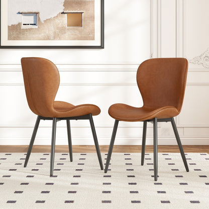 2 PIEZAS - Sillas de comedor, salón, escritorio de estilo moderno / nórdico - Tapizado en cuero sintético vintage y patas metálicas en negro - Disponible en dos colores