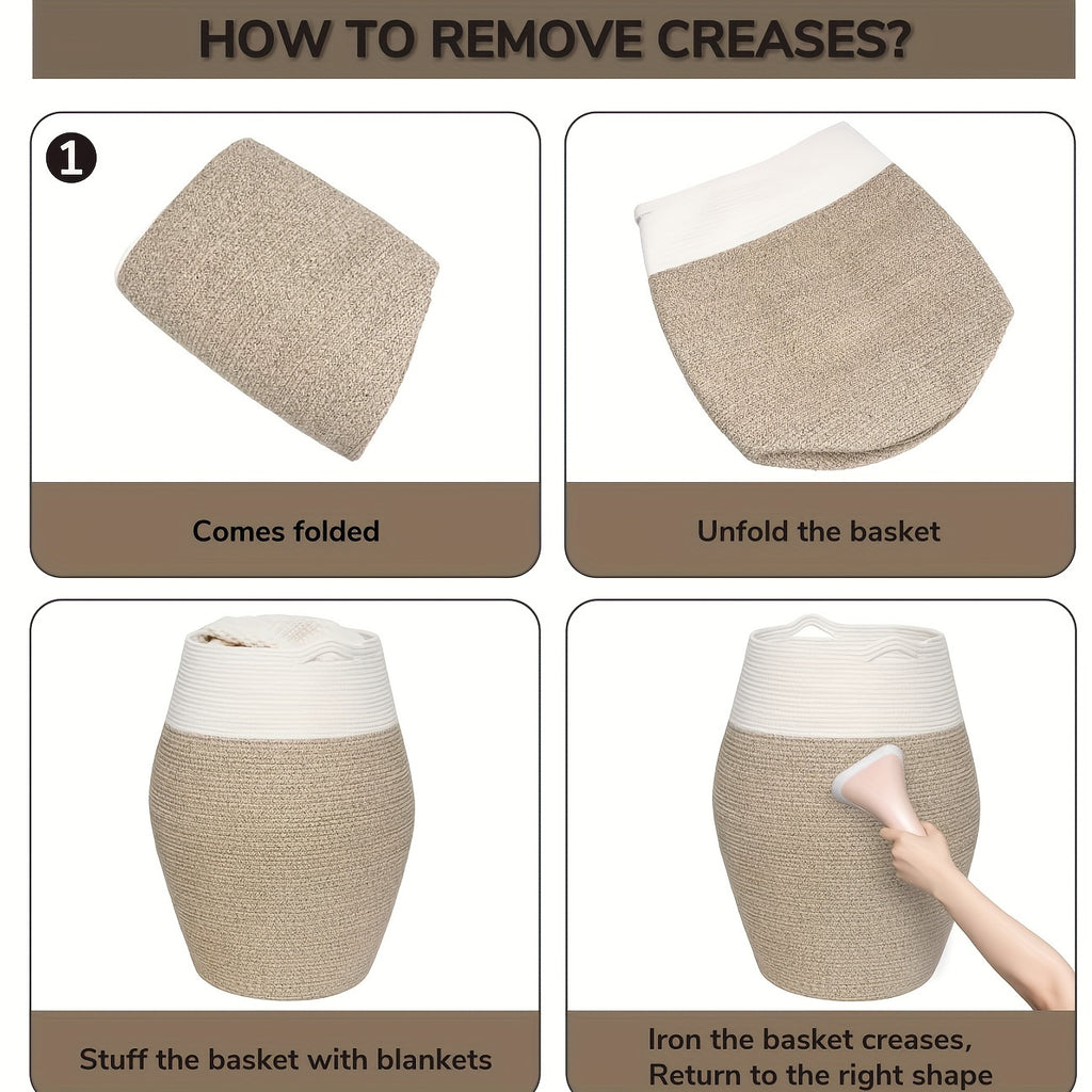 Cesto para ropa de yute natural estilo boho - Disponible en 4 colores, diseño alto, tejido con curvas elegantes y agarraderas