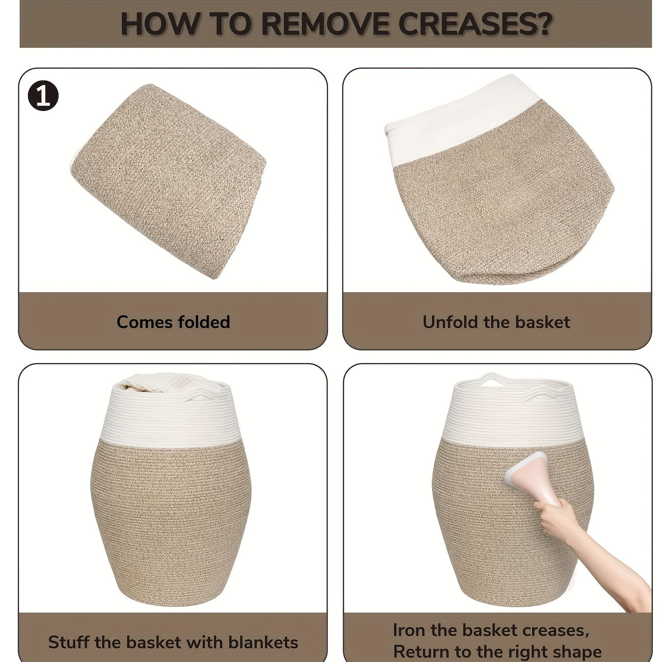 Cesto para ropa de yute natural estilo boho - Disponible en 4 colores, diseño alto, tejido con curvas elegantes y agarraderas