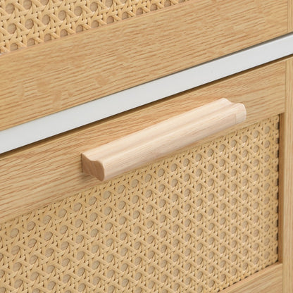 Gabinete organizador de baño estilo natural con puertas de ratán – Madera en tono natural