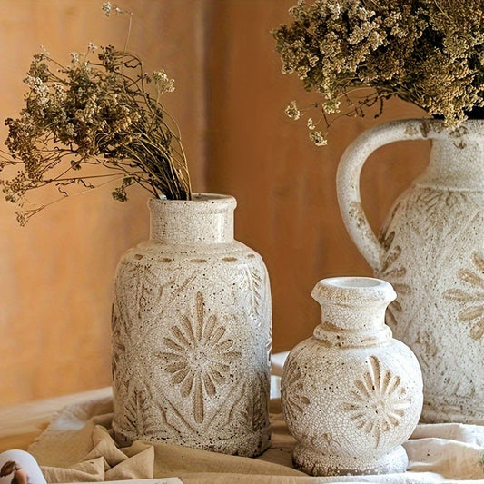 Jarrón de cerámica estilo boho rústico - Disponible en 2 tamaños - Pieza vintage para tu decoración