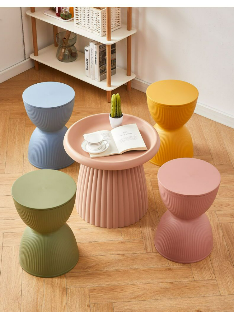 Mesa auxiliar o taburete diseño multifuncional en 10 colores - Diseño en forma de reloj de arena, plástico