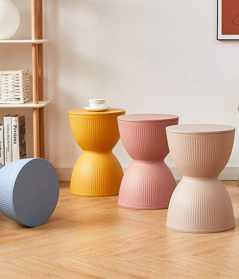 Mesa auxiliar o taburete diseño multifuncional en 10 colores - Diseño en forma de reloj de arena, plástico