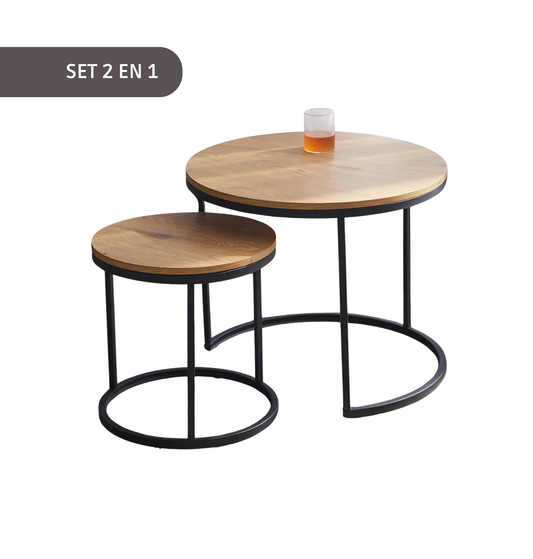 2 PIEZAS - Mesas de centro de estilo moderno / industrial - Combinación redonda 2 en 1 para oficina y sala de estar