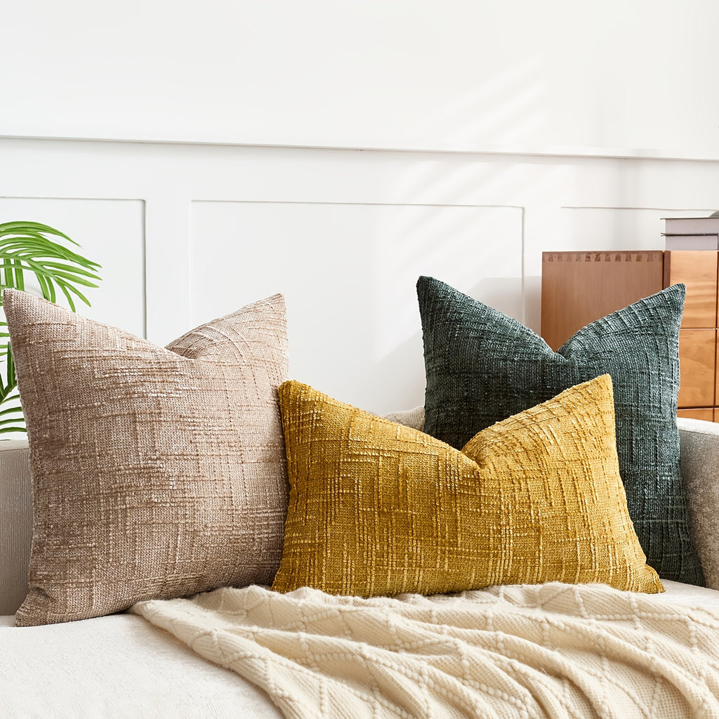 1 PIEZA - Funda de cojín estilo vintage con relieve bordado en patrón de bambú, disponible en 7 colores y 6 medidas. Poliéster 100% efecto lino, cierre invisible