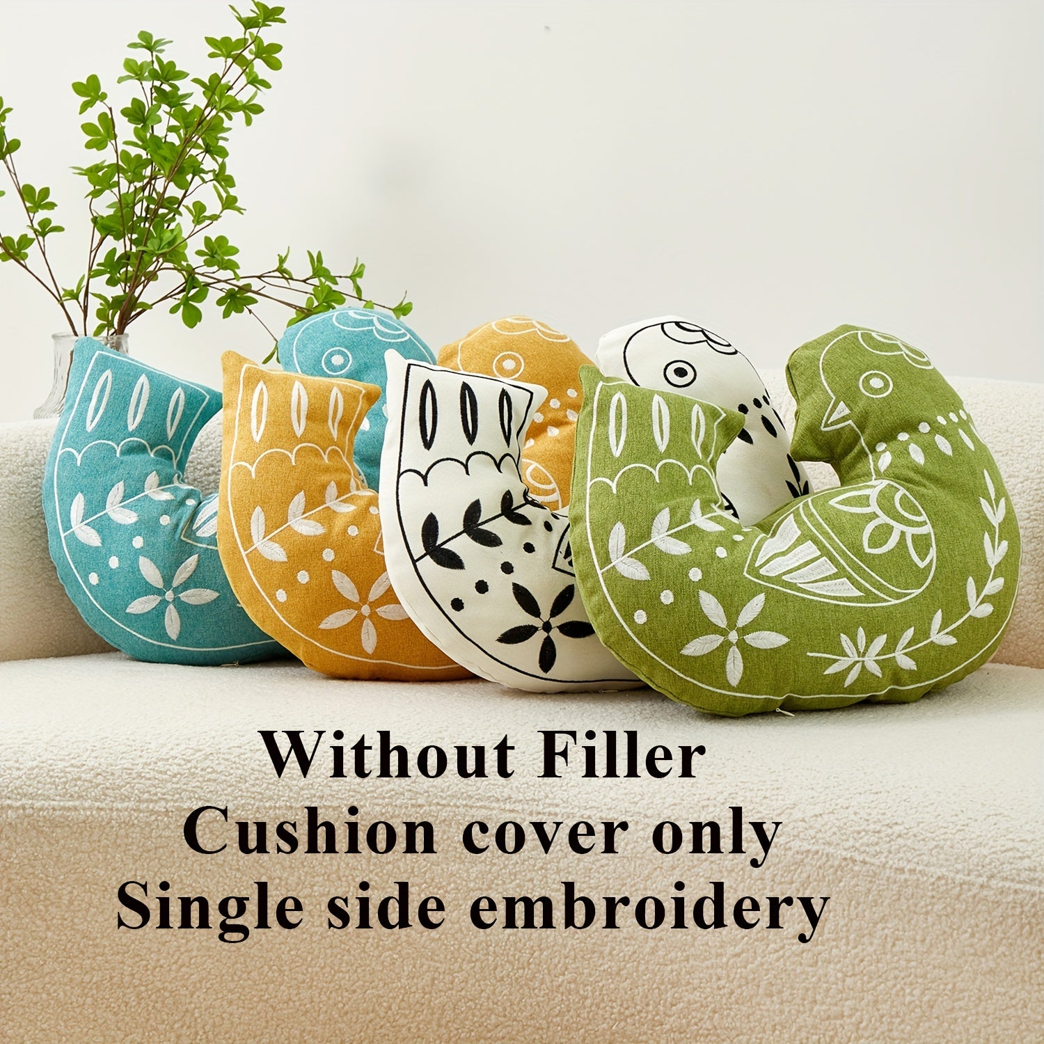 Funda de cojín decorativa con forma de ave bordada – Estilo boho-contemporáneo - Disponible en 4 colores