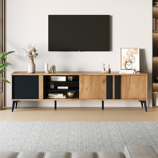 Mueble para TV de 180 cm de estilo moderno con 3 puertas y 3 cajones - Madera natural