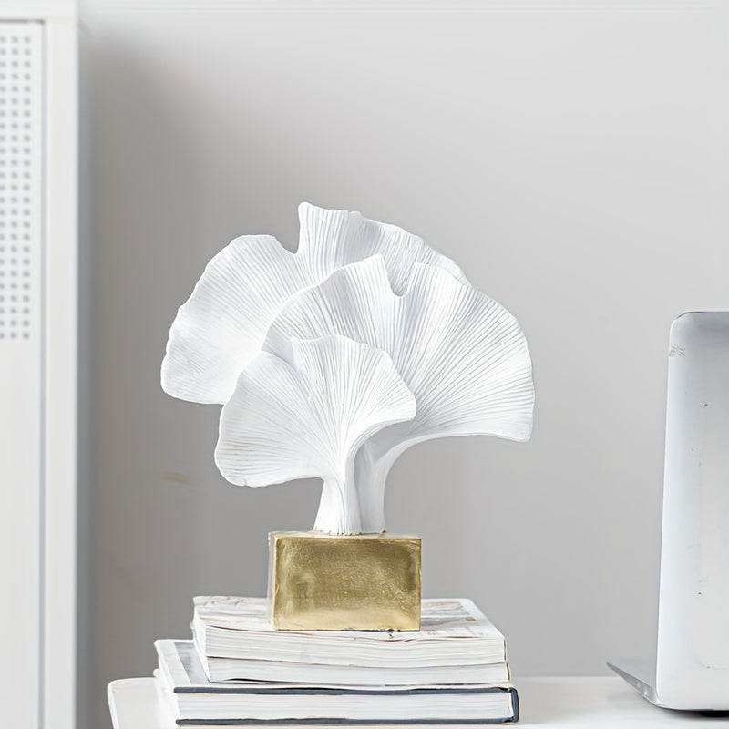Escultura decorativa en resina - 3 Hojas de Ginkgo abstracta, arte elegante para interior