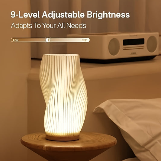 Lámpara de mesa con base de madera – Luz LED regulable con botón, ideal para dormitorio, salón, oficina o dormitorio universitario – Alimentación USB