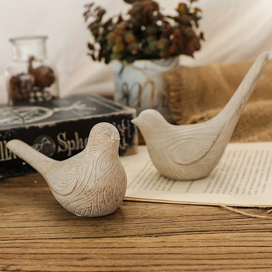 2 PIEZAS – Set de 2 Figuras decorativas de aves estilo rústico farmhouse – Textura efecto madera, símbolo de paz y esperanza