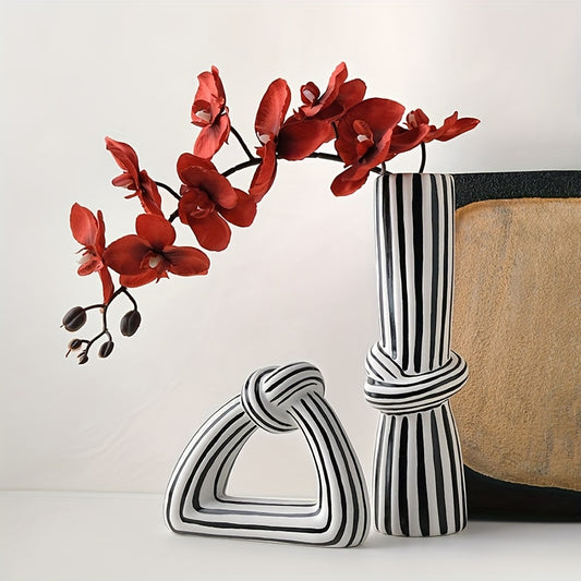 Jarrón decorativo de cerámica a rayas - Diseño de Nudo moderno y sofisticado disponible en dos variantes