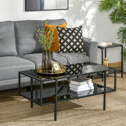 Mesa de centro para salón con dos niveles estilo contemporáneo / industrial / moderno - Diseño moderno en acero y vidrio negro