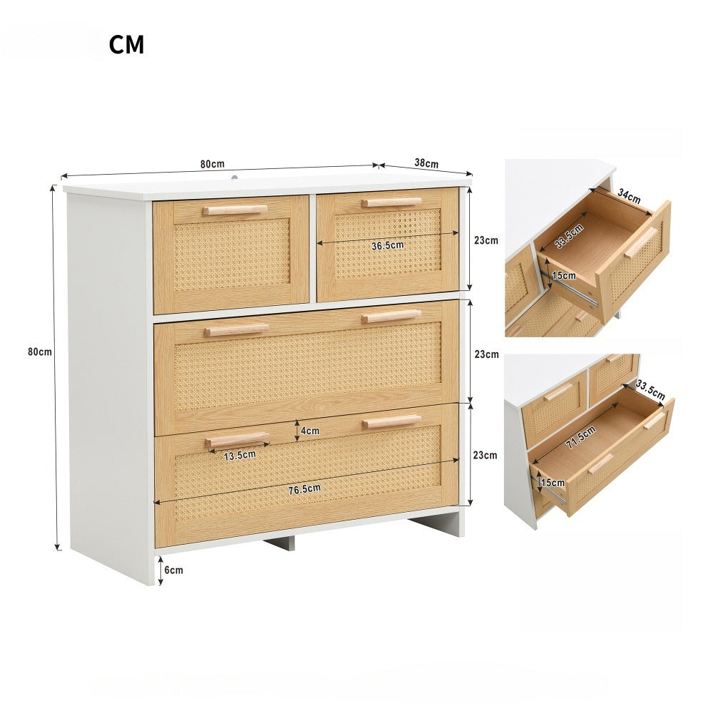 Gabinete organizador de baño estilo natural con puertas de ratán – Madera en tono natural