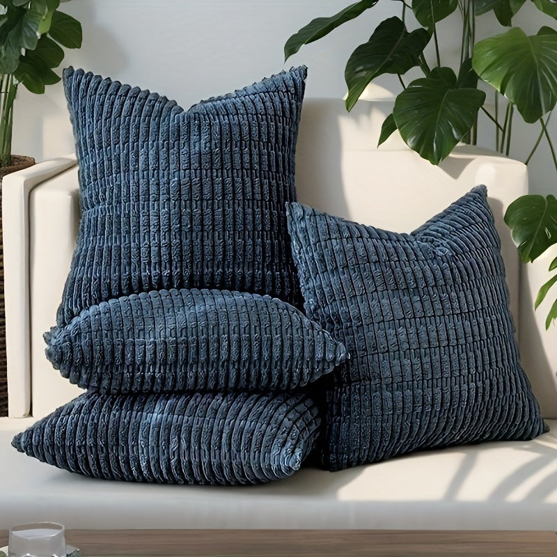 4 PIEZAS – Set de 4 Fundas de cojín estilo bohemio con textura de pana suave, disponible en 4 colores, lavables a máquina – Poliéster con cremallera oculta
