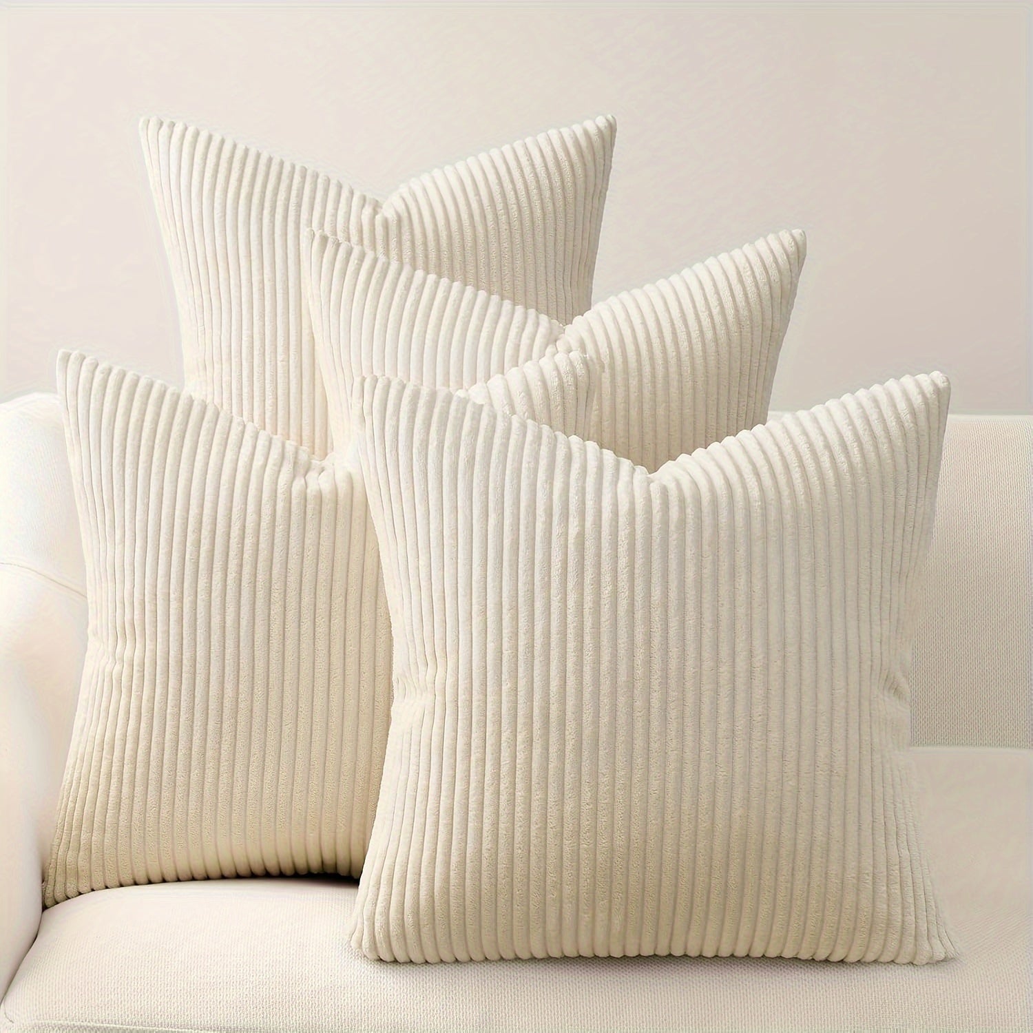 4 PIEZAS - Conjunto de 4 fundas de cojín de terciopelo con textura a rayas, estilo bohemio, disponible en 5 colores, 45x45 cm