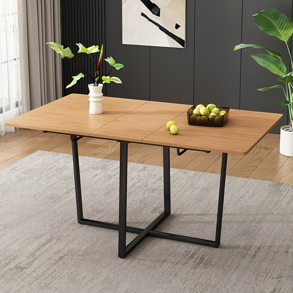 Mesa de comedor extensible estilo industrial / contemporáneo - Acabado en madera y estructura metálica negro - Ajustable de 110cm a 140cm