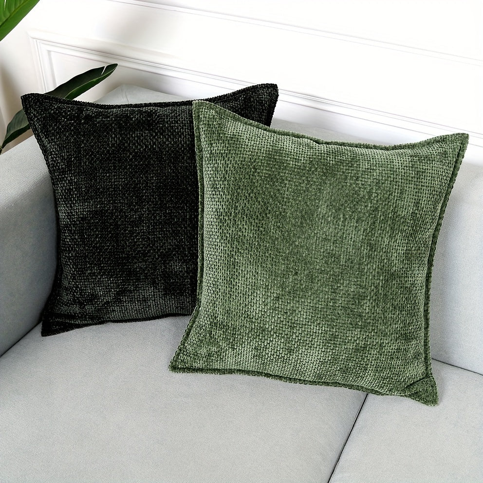 2 PIEZAS - Conjunto de 2 fundas de cojín en chenilla tejida, cierre invisible, textura suave, poliéster 100%, 47x47cm