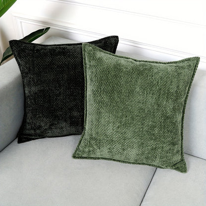 2 PIEZAS - Set de 2 fundas de cojín en chenilla tejida, cierre invisible, textura suave, poliéster 100%, 47x47cm