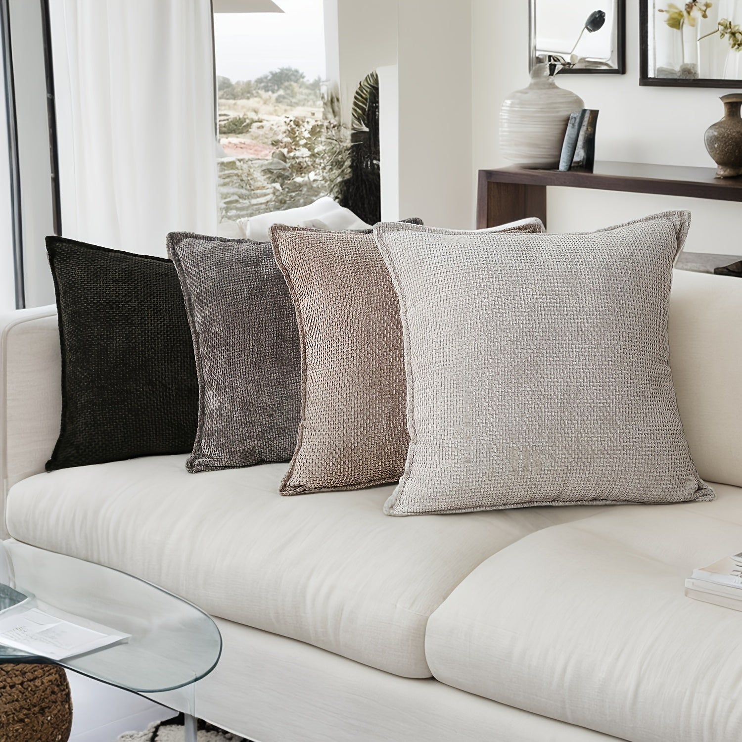 2 PIEZAS - Conjunto de 2 fundas de cojín en chenilla tejida, cierre invisible, textura suave, poliéster 100%, 47x47cm