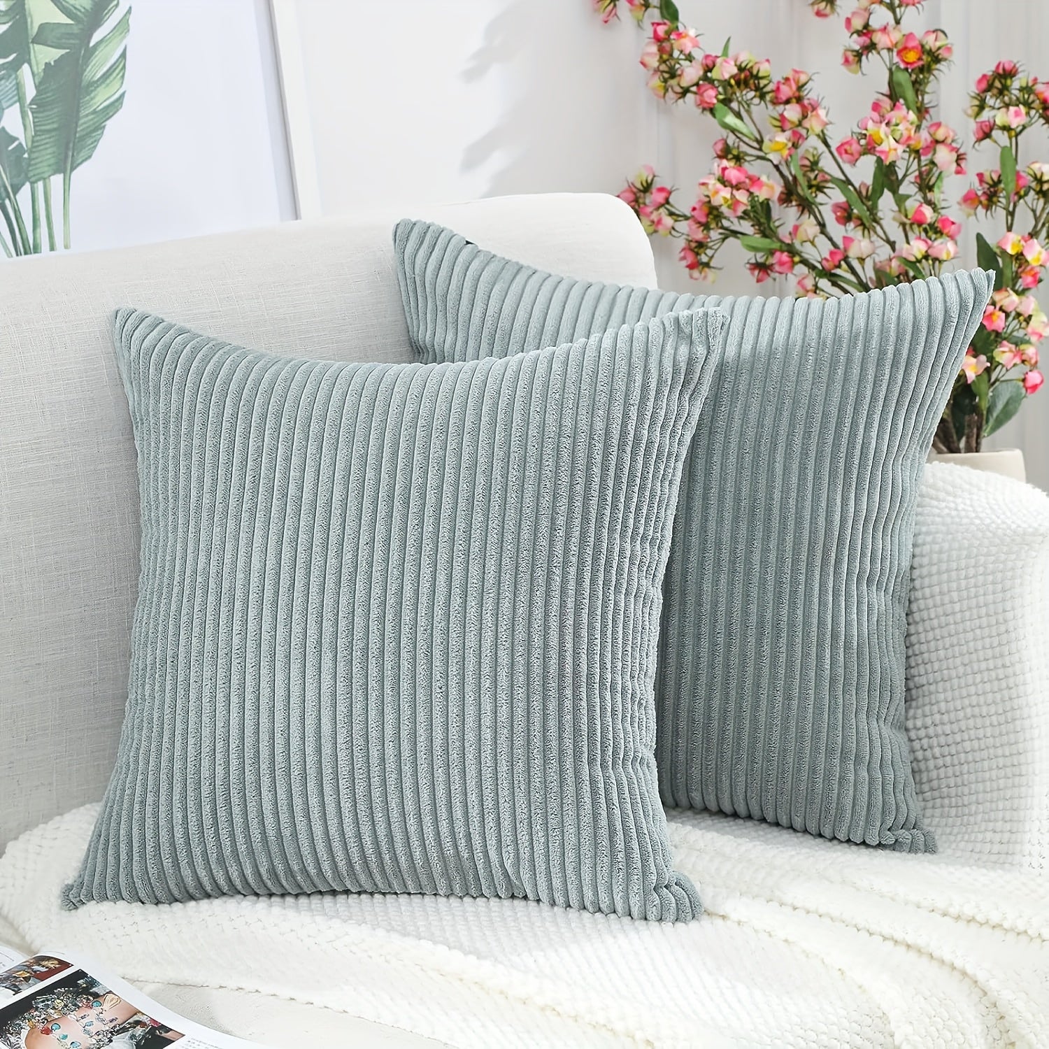 2 PIEZAS - Conjunto de 2 fundas de cojines estilo Contemporáneo disponible en 4 colores y 5 medidas - Terciopelo suave de estampado a rayas