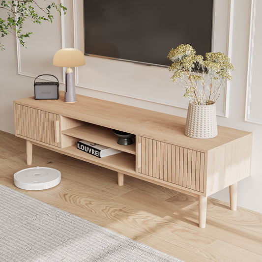 Mueble para TV multifuncional para pantallas de hasta 65” con estantes abiertos y almacenamiento modular - Madera industrial