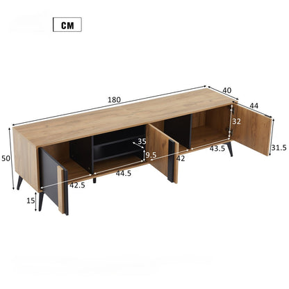 Mueble para TV de 180 cm de estilo moderno con 3 puertas y 3 cajones - Madera natural