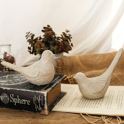 2 PIEZAS – Set de 2 Figuras decorativas de aves estilo rústico farmhouse – Textura efecto madera, símbolo de paz y esperanza