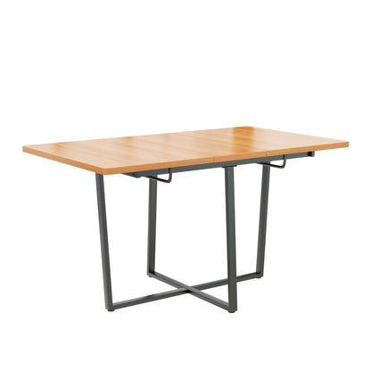 Mesa de comedor extensible estilo industrial / contemporáneo - Acabado en madera y estructura metálica negro - Ajustable de 110cm a 140cm
