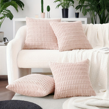 4 PIEZAS – Set de 4 Fundas de cojín estilo bohemio con textura de pana suave, disponible en 4 colores, lavables a máquina – Poliéster con cremallera oculta