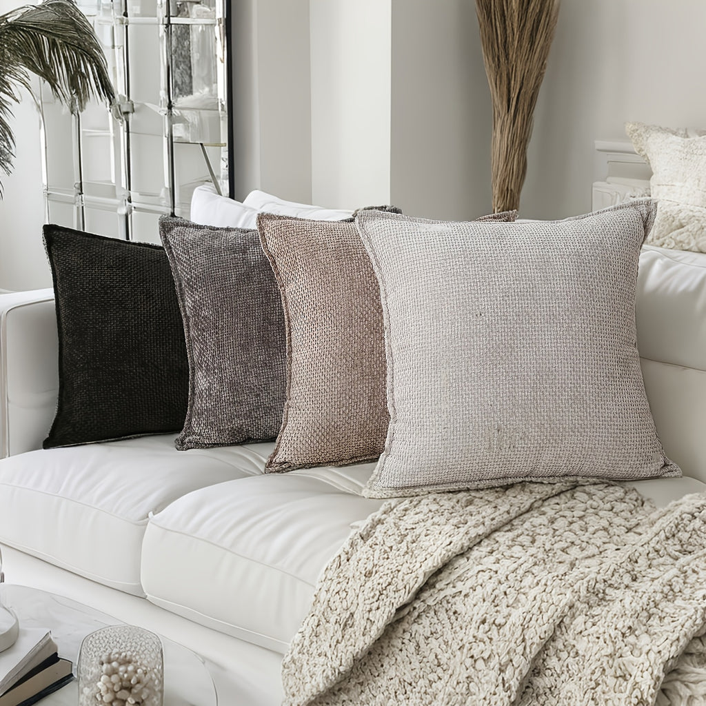 2 PIEZAS - Conjunto de 2 fundas de cojín en chenilla tejida, cierre invisible, textura suave, poliéster 100%, 47x47cm