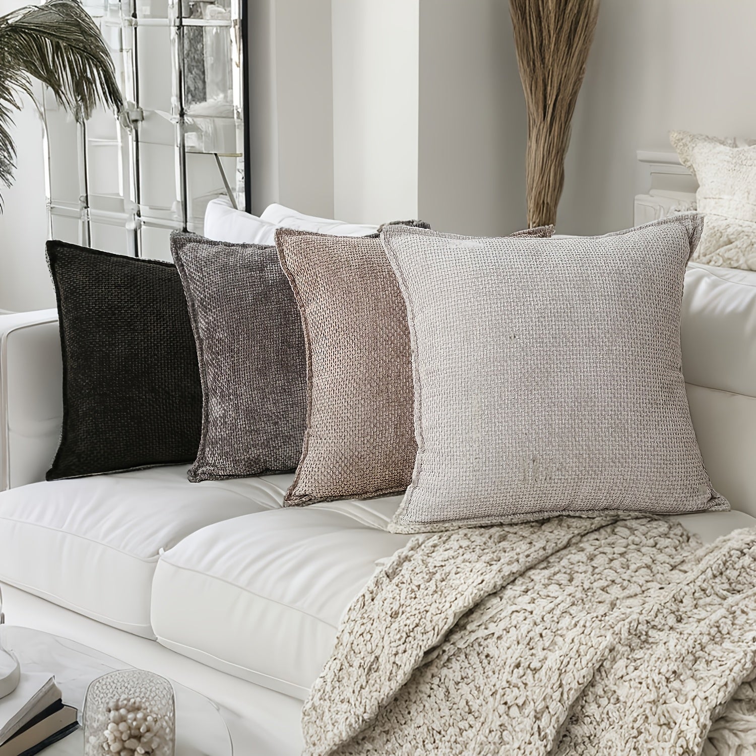 2 PIEZAS - Conjunto de 2 fundas de cojín en chenilla tejida, cierre invisible, textura suave, poliéster 100%, 47x47cm