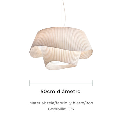 Lámpara colgante OLA de techo estilo francés – Pantalla de Tela Blanca y Estructura de Hierro – Disponible en 2 Tamaños y 3 Tonalidades de Luz LED