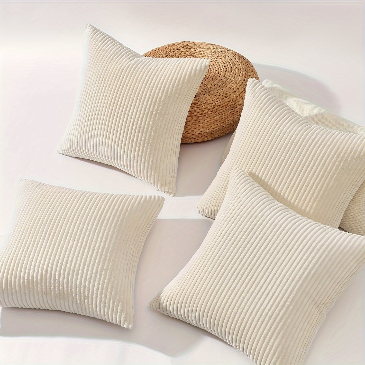 4 PIEZAS - Conjunto de 4 fundas de cojín de terciopelo con textura a rayas, estilo bohemio, disponible en 5 colores, 45x45 cm