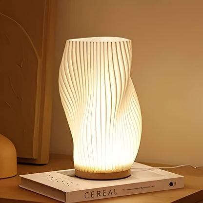 Lámpara de mesa con base de madera – Luz LED regulable con botón, ideal para dormitorio, salón, oficina o dormitorio universitario – Alimentación USB