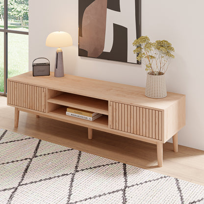Mueble para TV multifuncional para pantallas de hasta 65” con estantes abiertos y almacenamiento modular - Madera industrial