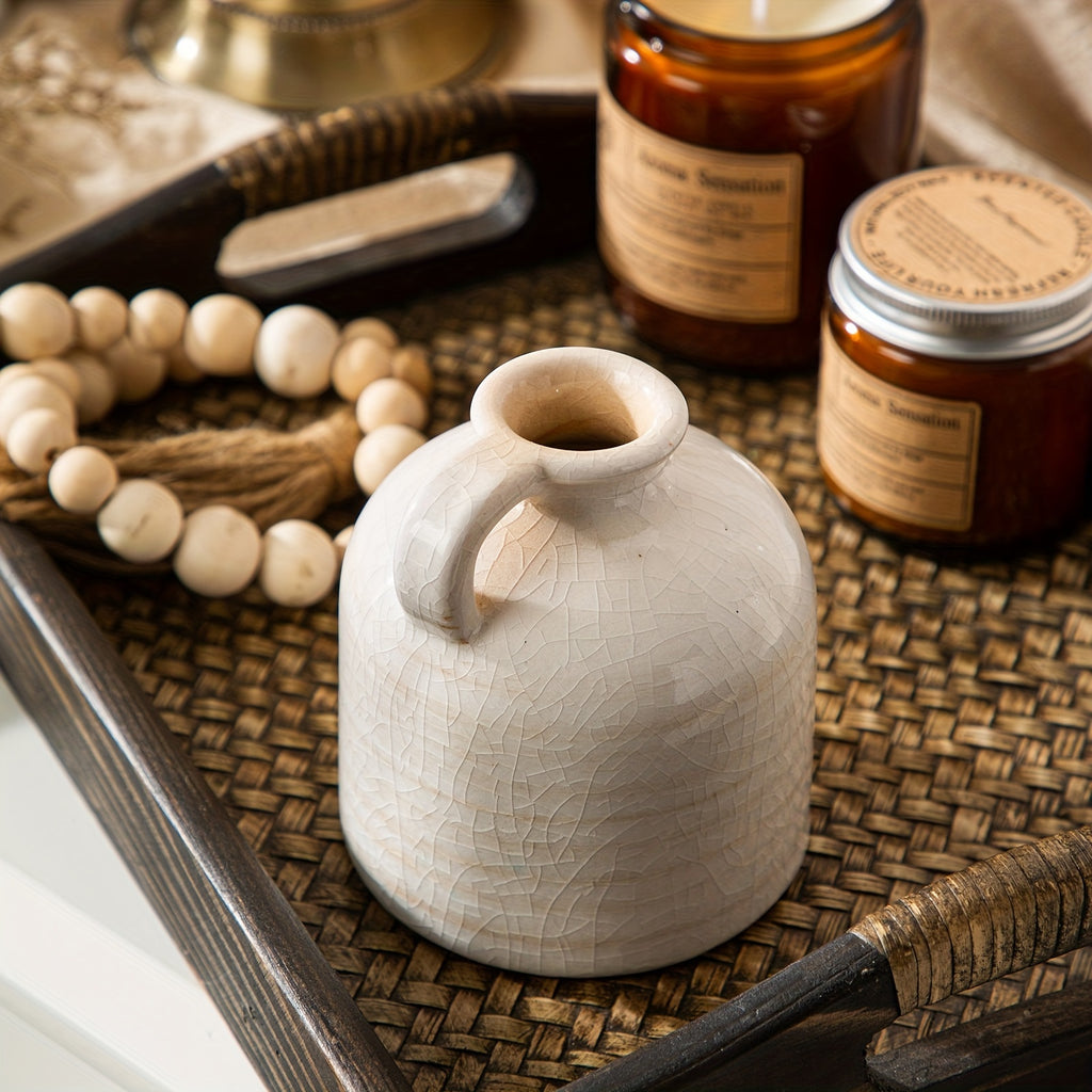 3 PIEZAS - Conjunto de 3 jarrones de cerámica estilo boho vintage - Diseño texturizado y brillante, disponible en mix aqua y blanco