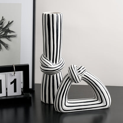 Jarrón decorativo de cerámica a rayas - Diseño de Nudo moderno y sofisticado disponible en dos variantes