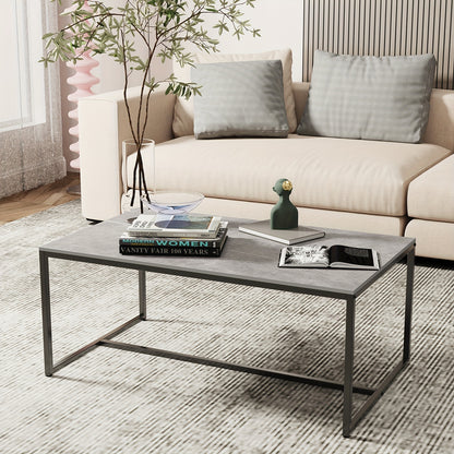 Mesa de centro para sala de estar de estilo moderno - Sobre de piedra sinterizada y estructura metálica en negro