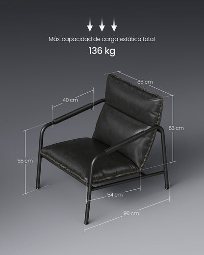 Sillón de estilo moderno / mid-century con brazos - Estructura metálica y tapizado en cuero sintético negro