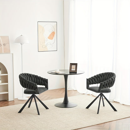 2 PIEZAS - Set de 2 sillas giratorias para comedor u oficina estilo moderno con diseño trenzado  - Tapizado en terciopelo, disponible en 2 colores